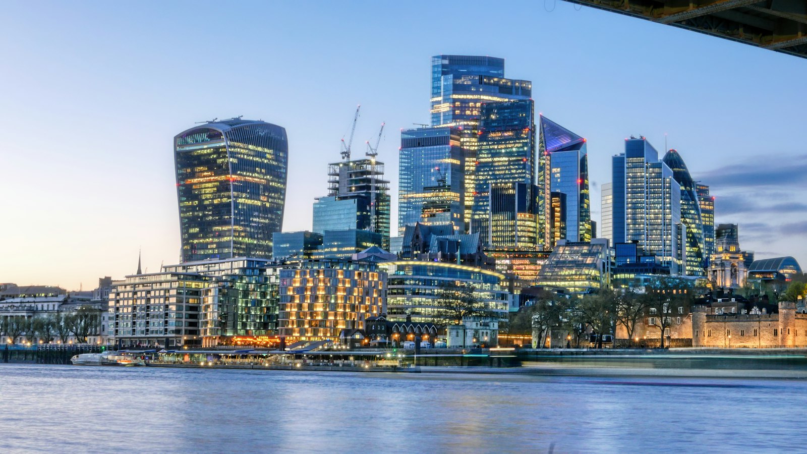 London skyline and the Thames at blue hour